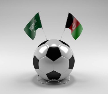 Suudi Arabistan - Afganistan Futbol Bayrakları, Beyaz Arkaplan - 3D Render