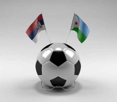 Sırbistan - Cibuti Futbol Bayrakları, Beyaz Arkaplan - 3D Render