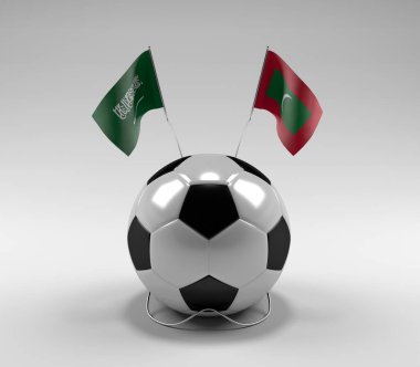 Suudi Arabistan - Maldivler Futbol Bayrakları, Beyaz Arkaplan - 3D Render