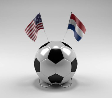 Amerika Birleşik Devletleri - Hollanda Futbol Bayrakları, Beyaz Arkaplan - 3D Yapılandırma