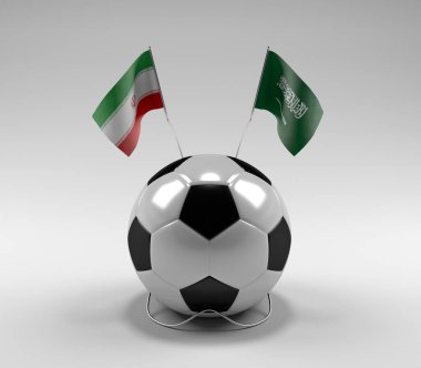 İran - Suudi Arabistan Futbol Bayrakları, Beyaz Arkaplan - 3D Render