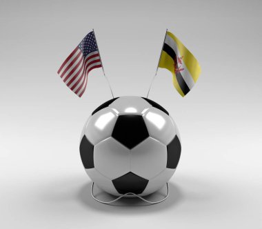 Amerika Birleşik Devletleri - Brunei Futbol Bayrakları, Beyaz Arkaplan - 3D Render