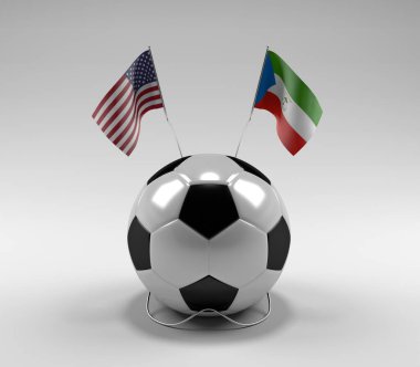 Amerika Birleşik Devletleri - Ekvator-Gine Futbol Bayrakları, Beyaz Arkaplan - 3D Render
