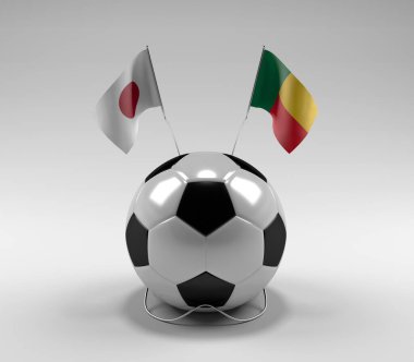 Japonya - Benin Futbol Bayrakları, Beyaz Arkaplan - 3D Render