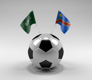 Suudi Arabistan - Kongo Demokratik Cumhuriyeti Futbol Bayrakları, Beyaz Arkaplan - 3D Render