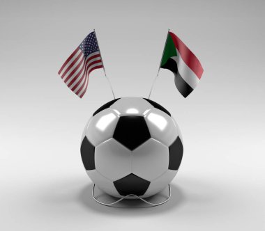 Amerika Birleşik Devletleri - Sudan Futbol Bayrakları, Beyaz Arkaplan - 3D Render