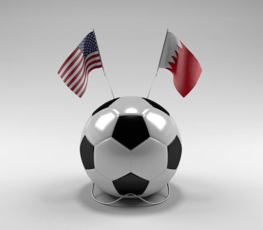 Amerika Birleşik Devletleri - Bahreyn Futbol Bayrakları, Beyaz Arkaplan - 3D Render