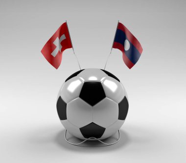 İsviçre - Laos Futbol Bayrakları, Beyaz Arkaplan - 3D Render