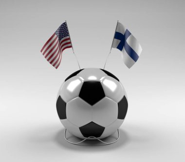 Amerika Birleşik Devletleri - Finlandiya Futbol Bayrakları, Beyaz Arkaplan - 3D Render