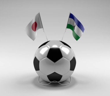 Japonya - Lesotho Futbol Bayrakları, Beyaz Arkaplan - 3D Render