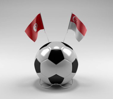 Tunus - Singapur Futbol Bayrakları, Beyaz Arkaplan - 3D Render