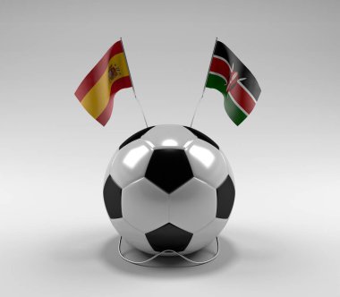 İspanya - Kenya Futbol Bayrakları, Beyaz Arkaplan - 3D Render