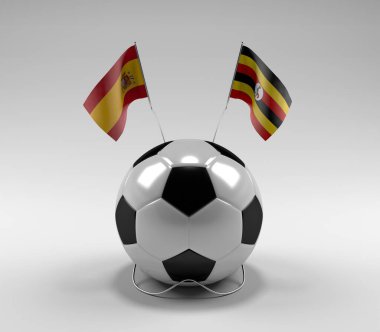 İspanya - Uganda Futbol Bayrakları, Beyaz Arkaplan - 3D Render
