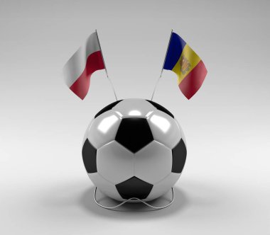 Polonya - Andorra Futbol Bayrakları, Beyaz Arkaplan - 3D Render