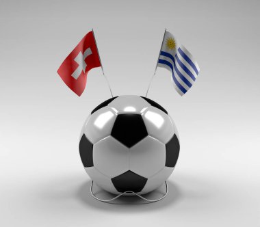 İsviçre - Uruguay Futbol Bayrakları, Beyaz Arkaplan - 3D Render