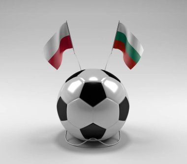 Polonya - Bulgaristan Futbol Bayrakları, Beyaz Arkaplan - 3D Hazırlama