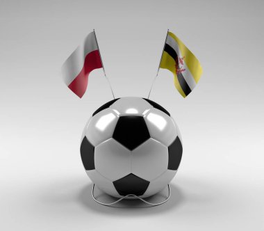 Polonya - Brunei Futbol Bayrakları, Beyaz Arkaplan - 3D Render