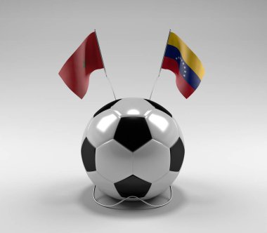 Fas - Venezuela Futbol Bayrakları, Beyaz Arkaplan - 3D Render