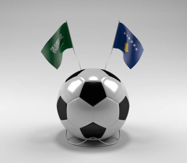 Suudi Arabistan - Kosova Futbol Bayrakları, Beyaz Arkaplan - 3D Render