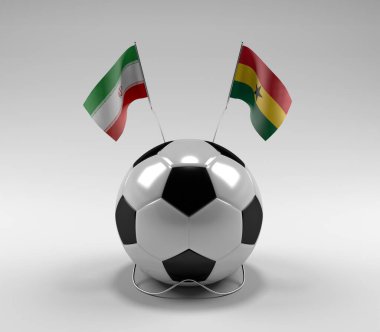 İran - Gana Futbol Bayrakları, Beyaz Arkaplan - 3D Render