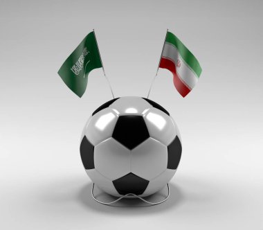 Suudi Arabistan - İran Futbol Bayrakları, Beyaz Arkaplan - 3D Render