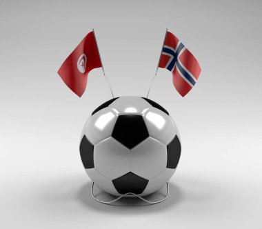 Tunus - Norveç Futbol Bayrakları, Beyaz Arkaplan - 3D Render