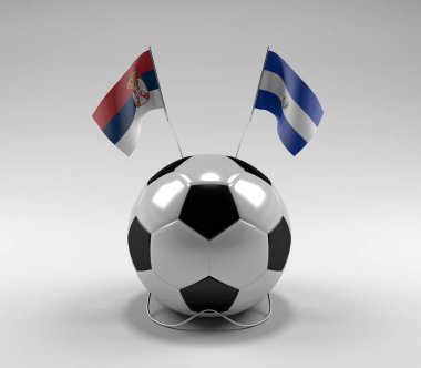 Sırbistan - El-Salvador Futbol Bayrakları, Beyaz Arkaplan - 3D Hazırlama