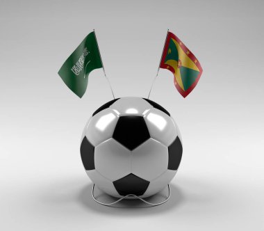 Suudi Arabistan - Grenada Futbol Bayrakları, Beyaz Arkaplan - 3D Render