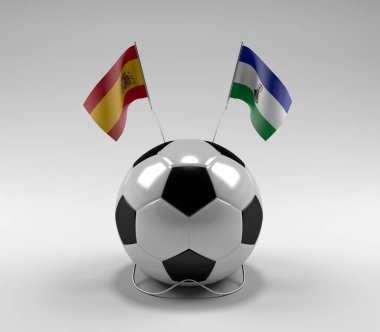 İspanya - Lesotho Futbol Bayrakları, Beyaz Arkaplan - 3D Render