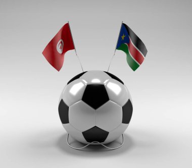 Tunus - Güney Sudan Futbol Bayrakları, Beyaz Arkaplan - 3D Render