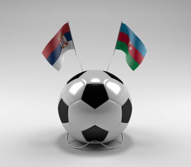 Sırbistan - Azerbaycan Futbol Bayrakları, Beyaz Arkaplan - 3D Hazırlama