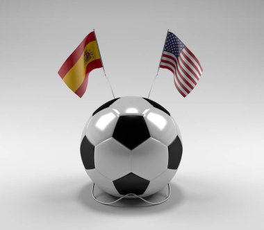İspanya - Amerika Birleşik Devletleri Futbol Bayrakları, Beyaz Arkaplan - 3D Render