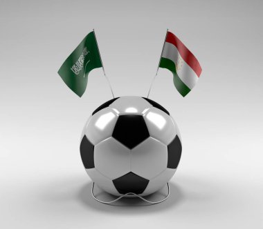 Suudi Arabistan - Tacikistan Futbol Bayrakları, Beyaz Arkaplan - 3D Render