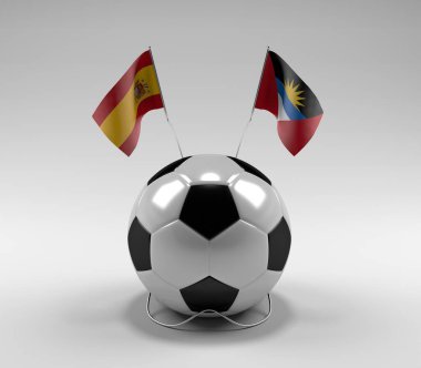 İspanya - Antigua ve Barbuda Futbol Bayrakları, Beyaz Arkaplan - 3D Render