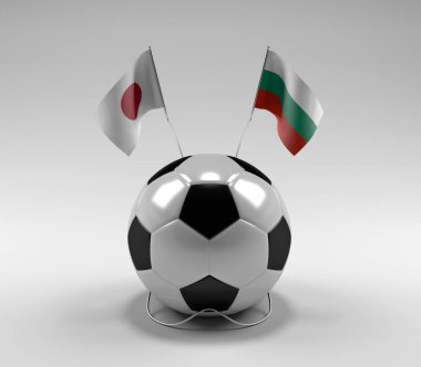 Japonya - Bulgaristan Futbol Bayrakları, Beyaz Arkaplan - 3D Hazırlama