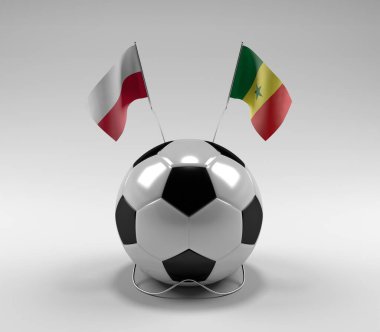 Polonya - Senegal Futbol Bayrakları, Beyaz Arkaplan - 3D Render