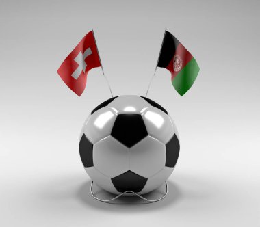 İsviçre - Afganistan Futbol Bayrakları, Beyaz Arkaplan - 3D Render