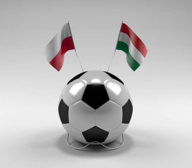 Polonya - Macaristan Futbol Bayrakları, Beyaz Arkaplan - 3D Render