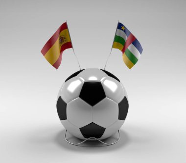 İspanya - Orta Afrika Cumhuriyeti Futbol Bayrakları, Beyaz Arkaplan - 3D Render