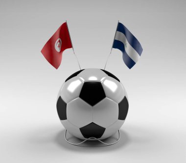 Tunus - Nikaragua Futbol Bayrakları, Beyaz Arkaplan - 3D Render