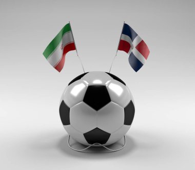 İran - Dominik Cumhuriyeti Futbol Bayrakları, Beyaz Arkaplan - 3D Render