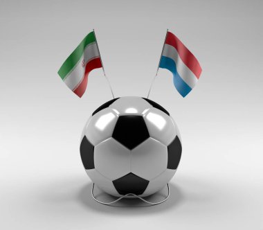 İran - Lüksemburg Futbol Bayrakları, Beyaz Arkaplan - 3D Render