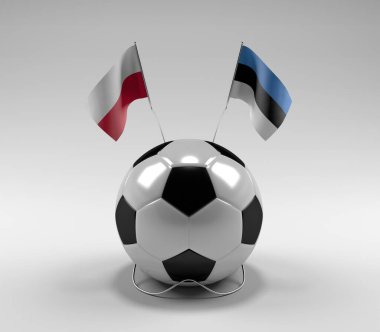 Polonya - Estonya Futbol Bayrakları, Beyaz Arkaplan - 3D Render