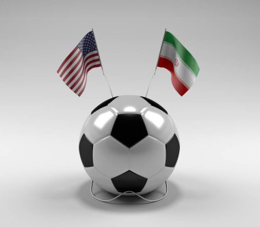 Amerika Birleşik Devletleri - İran Futbol Bayrakları, Beyaz Arkaplan - 3D Yapılandırma