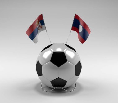Sırbistan - Laos Futbol Bayrakları, Beyaz Arkaplan - 3D Hazırlama