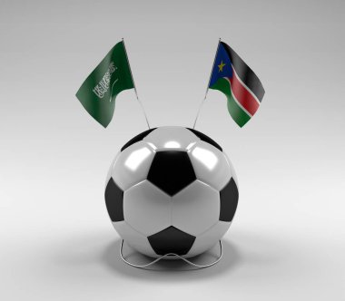 Suudi Arabistan - Güney Sudan Futbol Bayrakları, Beyaz Arkaplan - 3D Render