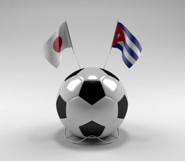 Japonya - Küba Futbol Bayrakları, Beyaz Arkaplan - 3D Render