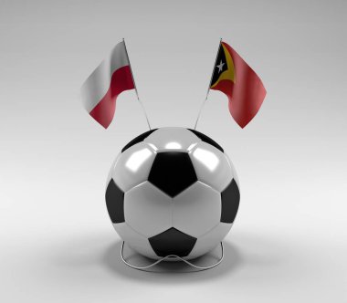 Polonya - Doğu Timor Futbol Bayrakları, Beyaz Arkaplan - 3D Render