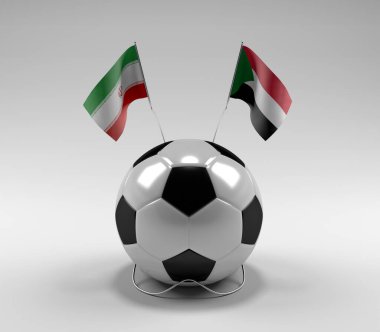 İran - Sudan Futbol Bayrakları, Beyaz Arkaplan - 3D Yapılandırma