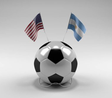 Amerika Birleşik Devletleri - Arjantin Futbol Bayrakları, Beyaz Arkaplan - 3D Render